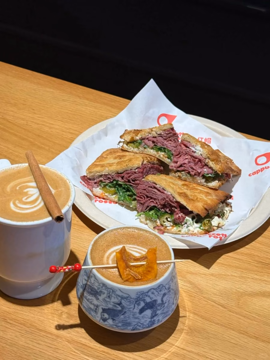 A pastrami sandwich at Fu San Coffee in a Beijing hutong