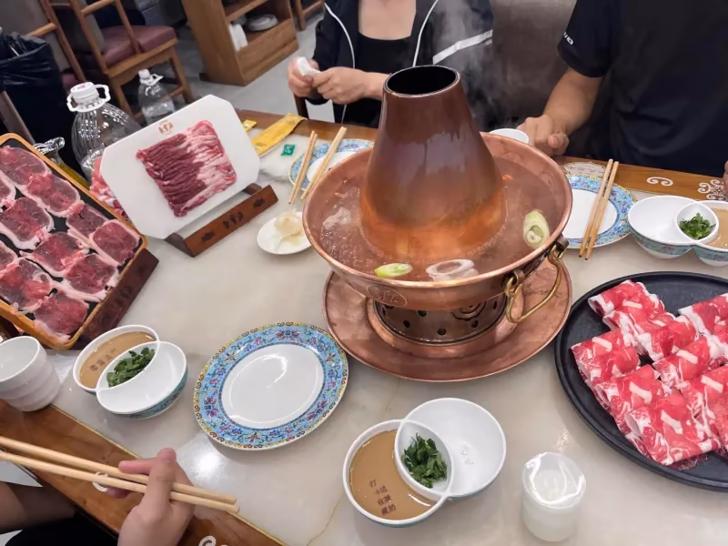 A traditional Beijing copper hotpot, arranged in advance for the family's first night